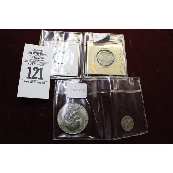 1978 Ike Silver Dollar, 1939D Old Nickel, 1870 3 Cent Nickel, 1939 Penny