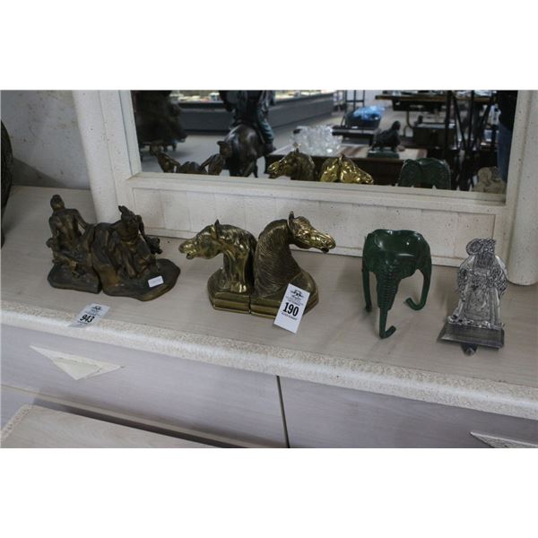 Horse Head/Figural Bookends, Elephant Ashtray, Shelf Tray