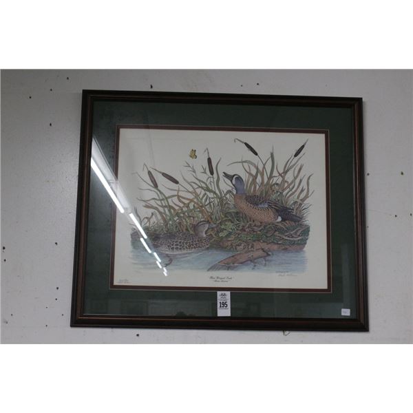 Framed Mallard Wall Art Blue Wings Teals - Artist Signed - 24"  X   30"