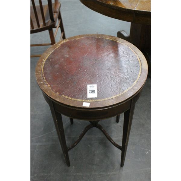 Mahogany Round End Table w/Leather Inlay