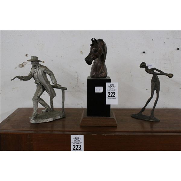 Jim Ponter Pewter Gun Fighter Figurine w/Horse Bust, Metal Golfer - 3