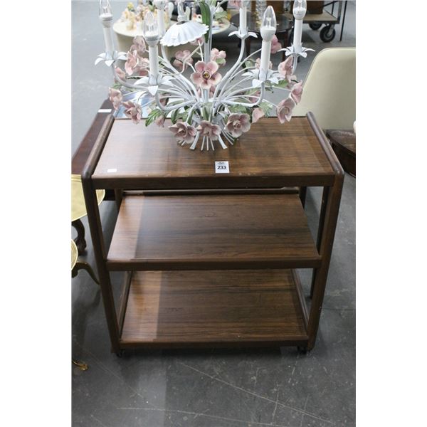 Oak 3 Tier Rolling Shelf