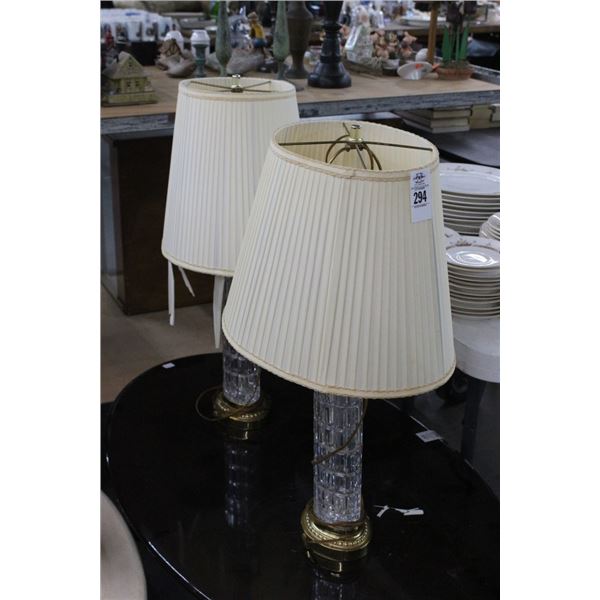 Brass/Glass Table Lamps - Pair