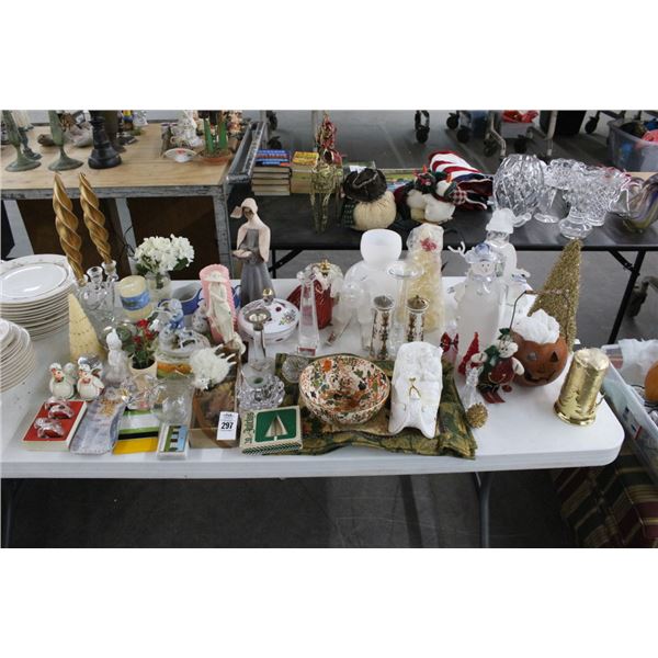Asst Christmas Figurines, Shakers, Candlesticks, Table Décor