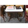 Image 1 : Carved Mahogany Mission Marble Top Rolling Table