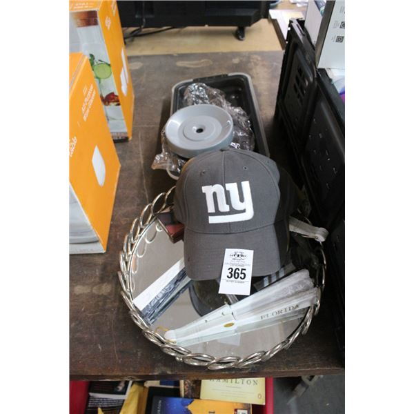 Mirrored Tray w/Personal Hand Fans, Makeup, Ball Caps