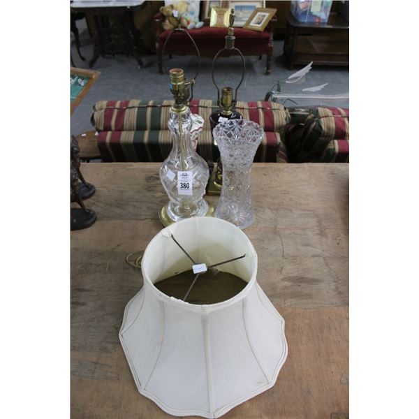 Crystal Vase, 3 Lamps w/One Shade