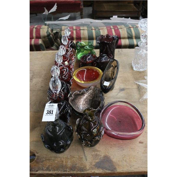 Red Art Glass Decanters Art Glass Bowls, Pitcher, Vase