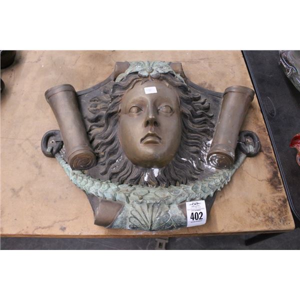 Cast Bronze ? Wall Mount Facial Bust of Woman
