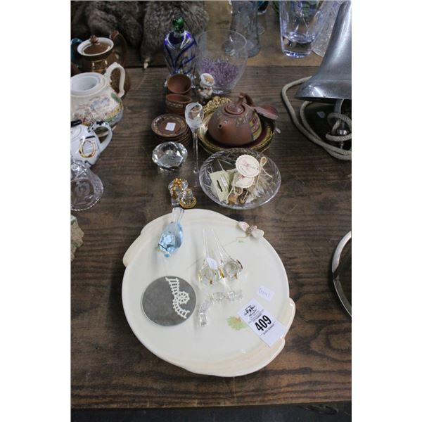 Footed Porcelain Dish, Crystal Birds, Demitasse Set, Art Glass, Décor