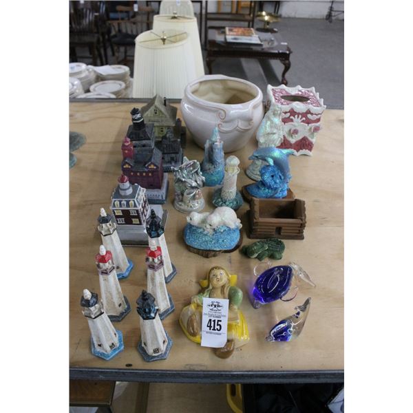 Musical Miniature Houses, Figurines, Lighthouses, Art Glass, Planter Pot