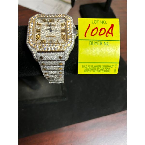 Cartier Stainless Steel Watch "Iced Out" Not Running