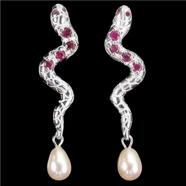 Natural Pearl & Burma Ruby Earrings