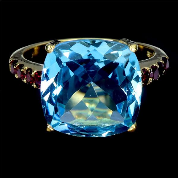 Natural Swiss Blue Topaz Garnet Ring