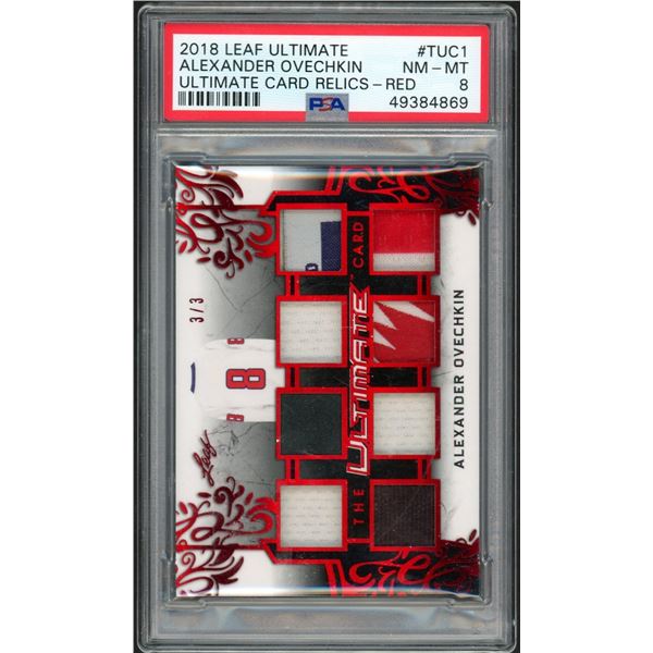 2018 Leaf Ultimate Alex Ovechkin Ultimate Card Relics Red #3/3 - PSA 8