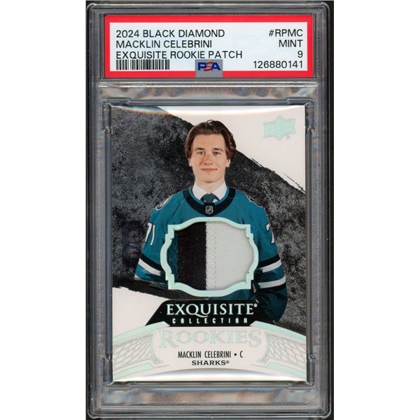 2024-25 Upper Deck Black Diamond Macklin Celebrini Exquisite Collection Rookies Patch #87/99 - PSA 9