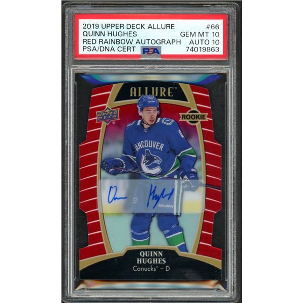 2019-20 Upper Deck Allure Quinn Hughes Red Rainbow Autograph #45/349 - PSA 10/10