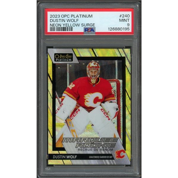 2023-24 OPC Platinum Dustin Wolf Neon Yellow Surge - PSA 9