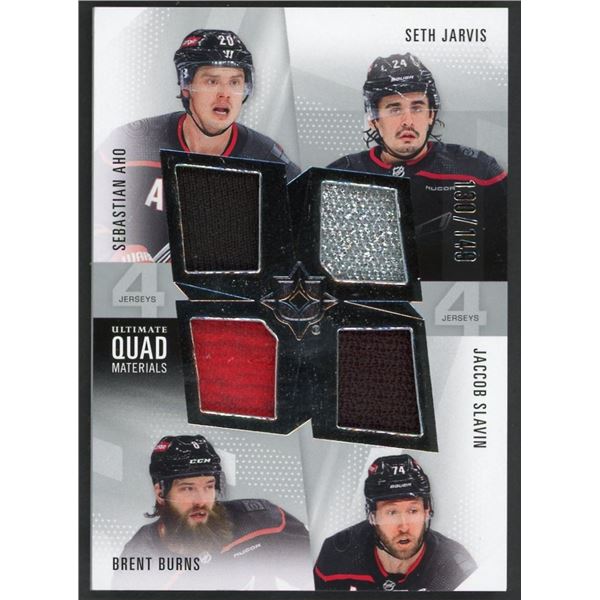 2024-25 Upper Deck Black Diamond Ultimate Quad Materials Aho/Jarvis/Burns/Slavin #130/140