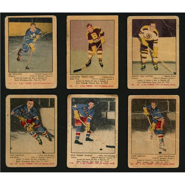 Lot of 6 x 1951-52 Parkhurst Hockey Cards