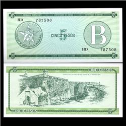 1985 Cuba 5 Peso Foreign Exchange Crisp Uncirculated Note RARE Series B (CUR-05960)