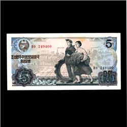 1978 Scarce North Korea Gem 5 Won Note (COI-1889)