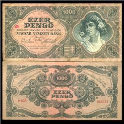 1945 Hungary 1000 Pengo Note Hi Grade Scarce Type 2 (CUR-06117)