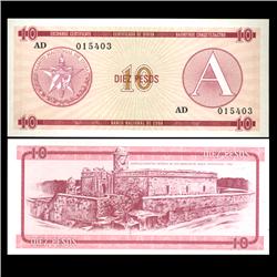 1985 Cuba 10 Peso Foreign Exchange Crisp Uncirculated Note RARE Series A (CUR-05952)