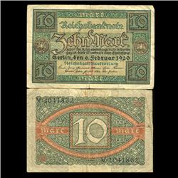 1920 Germany 10 Mark Note Hi Grade Rare (CUR-05657)