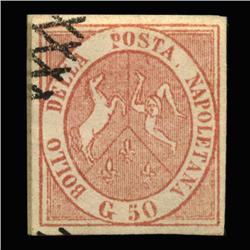 1858 VERY RARE Italy Naples 50g Postal Stamp Hi Grade $2900 BV (STM-0194)