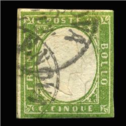 1860 RARE Italy Sardina 5c Postal Stamp Hi Grade (STM-0174)