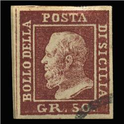 1858 VERY RARE Italy Sicily 50g Postal Stamp $4750 BV (STM-0204)