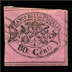 1867 RARE Italy Roman States 80c Postal Stamp (STM-0182)