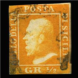 1859 VERY RARE Italy Sicily 1/2g Postal Stamp Hi Grade (STM-0210)