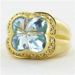 13.5ct Ladies Top Blue Topaz Diamond 18k Ring (JEW-1132)