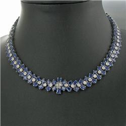 65ct White Diamond & Blue Sapphire 14k White Gold Necklace $55,000 (JEW-1422)