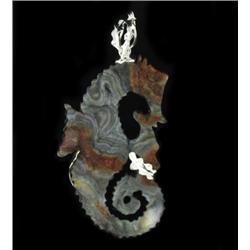 85ct Carved Druzy Agate Seahorse Pendant Super Sparkler With Sterling (JEW-1710)