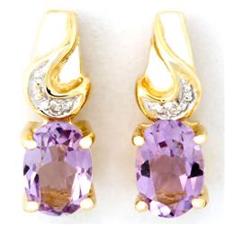 1.24Ct Pink Amethyst & Diamond Earrings 9K Gold (JEW-9023X)