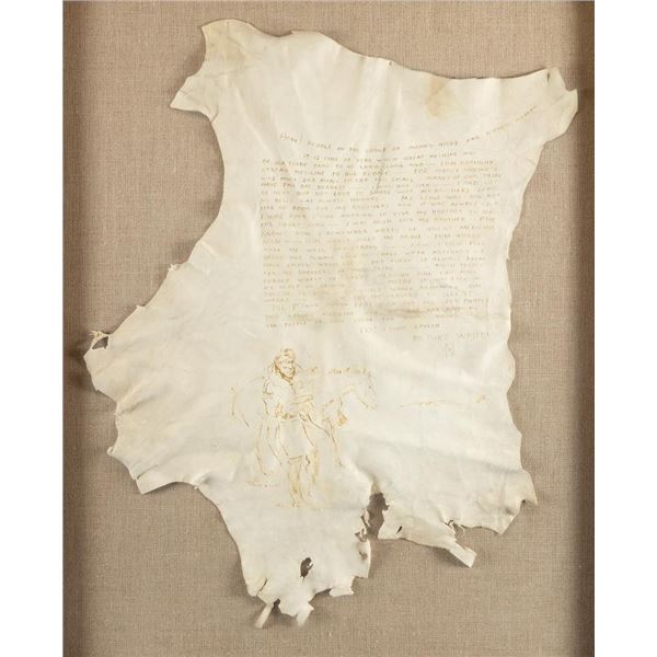 Ace Powell, illustrated letter on deer skin