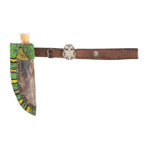 Blackfoot Beaded Tribal Police Knife, Case and Belt