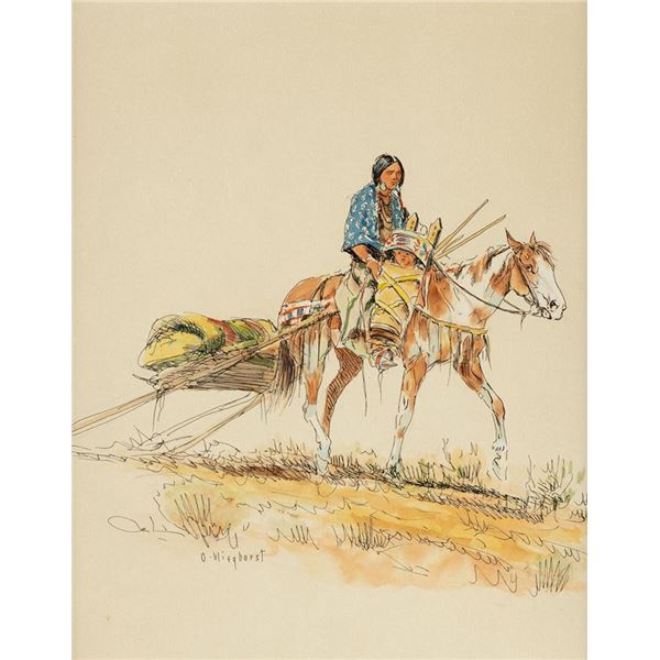 Olaf Wieghorst, ink and watercolor