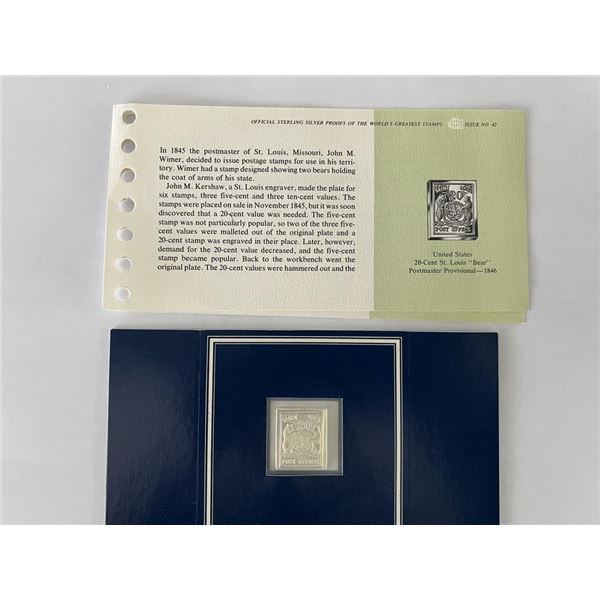 Official US proof St. Louis Bear sterling silver stamp with history