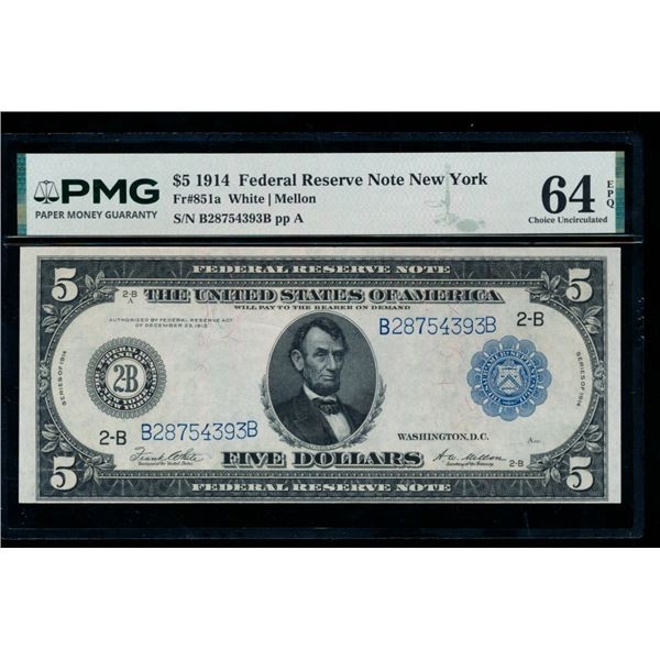 1914 $5 New York FRN PMG 64EPQ