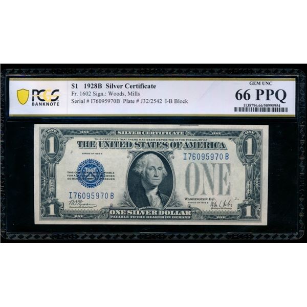 1928B $1 Silver Certificate PCGS 66PPQ