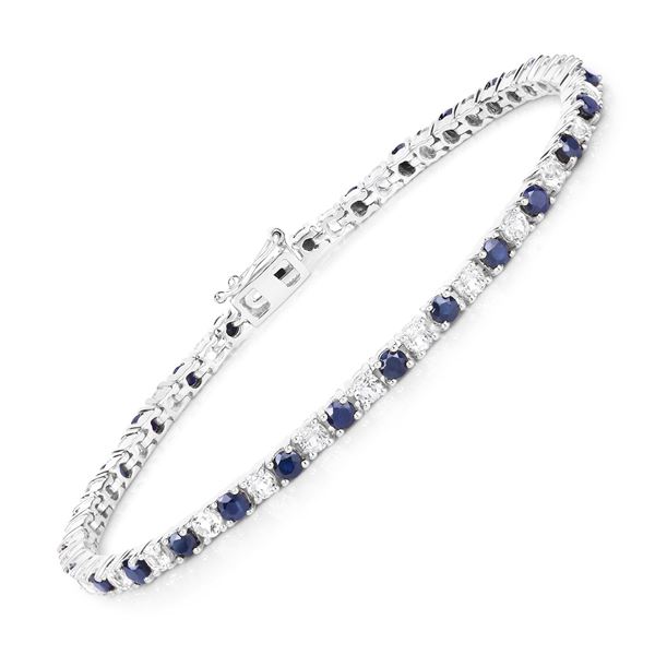 Rhodium Plated 6.87ctw Blue Sapphire and White Topaz Bracelet