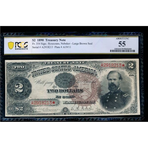 1890 $2 Treasury Note PMG 55