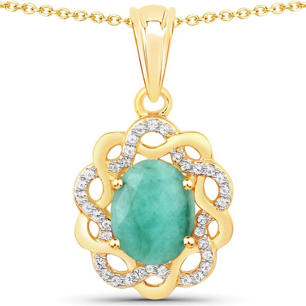 Plated 14KT Yellow Gold 2.78ctw Emerald and White Topaz Pendant