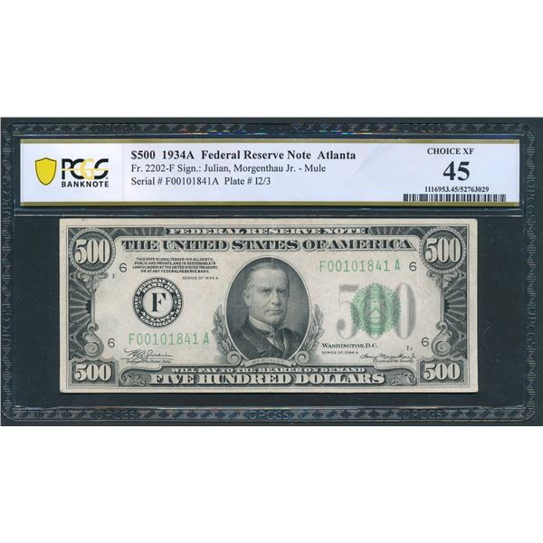 1934A $500 Atlanta FRN PCGS 45
