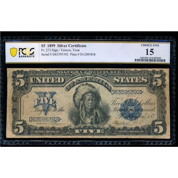 1899 $5 Chief Silver Certificate PCGS 15