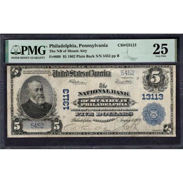 1902 $5 Philadelphia PA National PMG 25